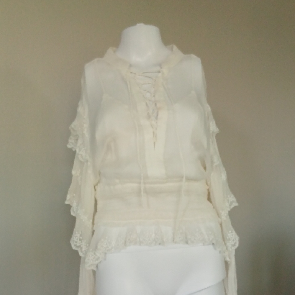 IRO Cream Lace-Up Silk Blouse